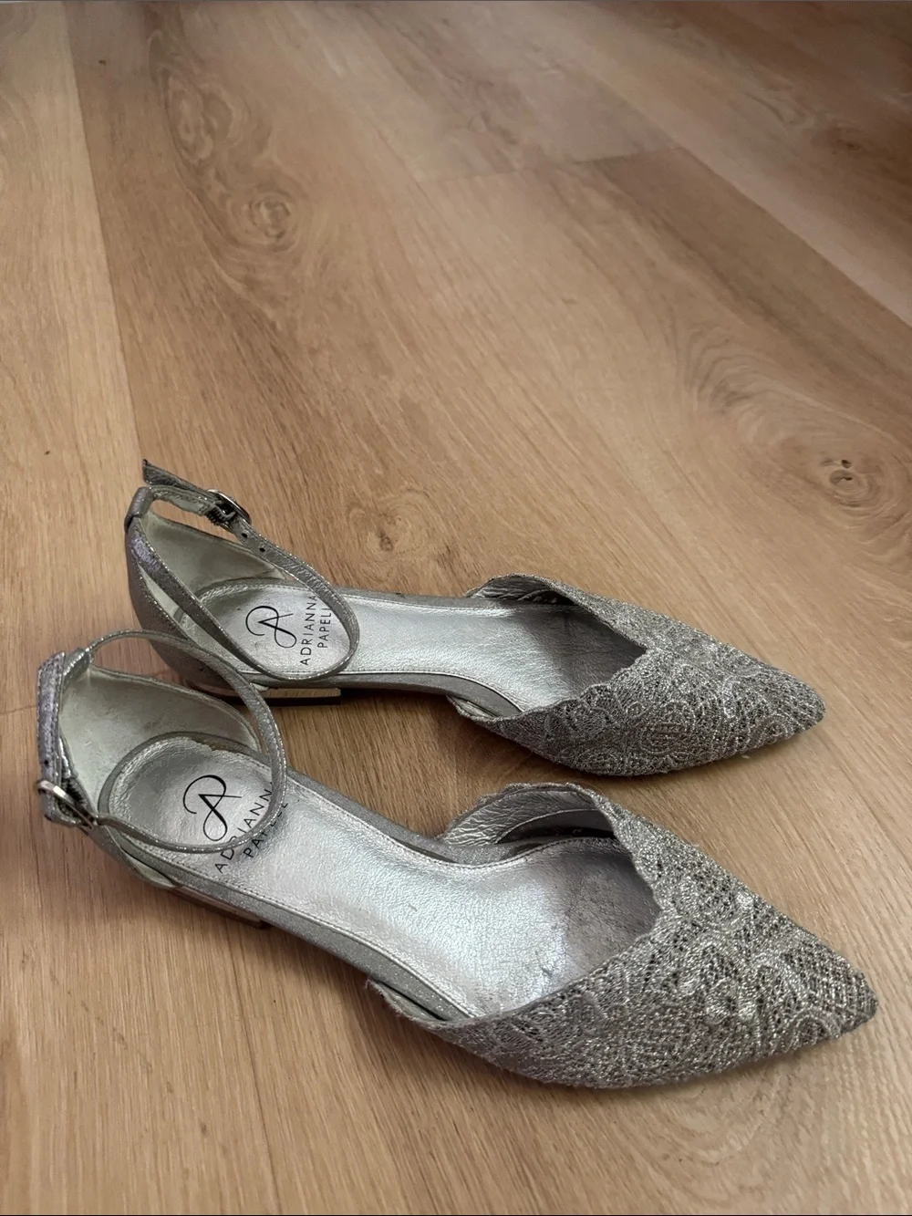 Adrianna Papell Silver Lace Trala Flat